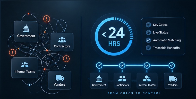 Government project coordination moving from fragmented communication to a traceable live workflow in under 24 hours.
