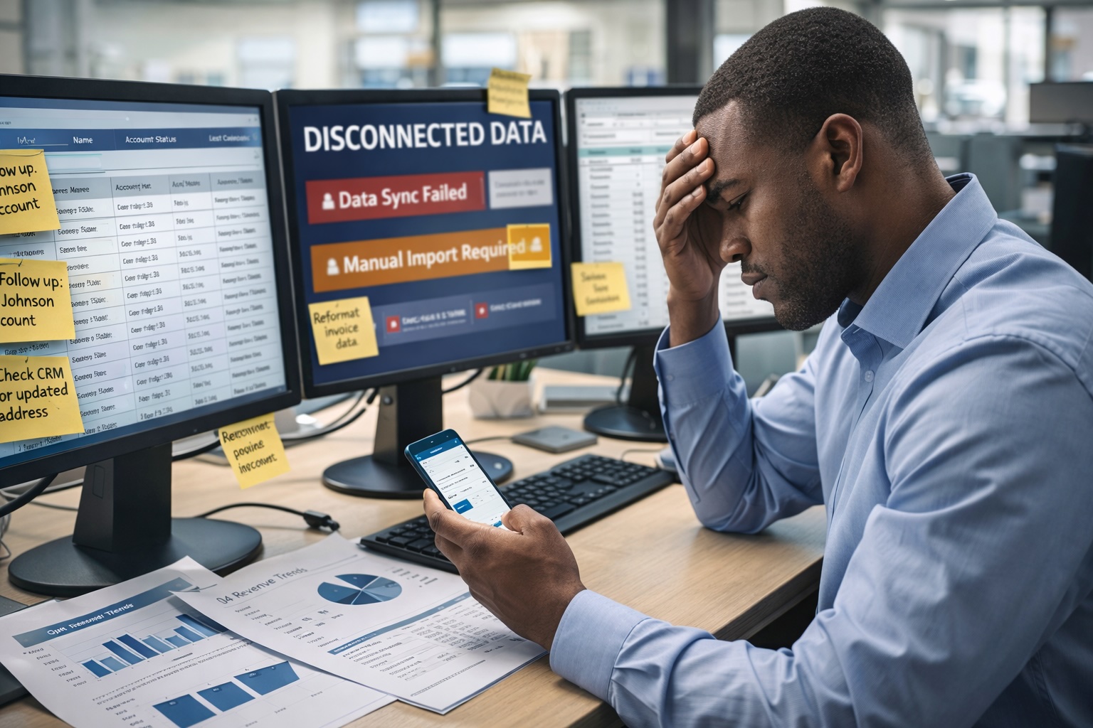 Worker juggling disconnected systems