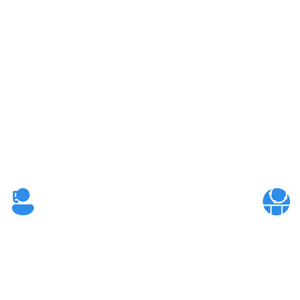 Blue circle showing three business figures around a table with a blueprint, symbolizing collaborative planning and teamwork.